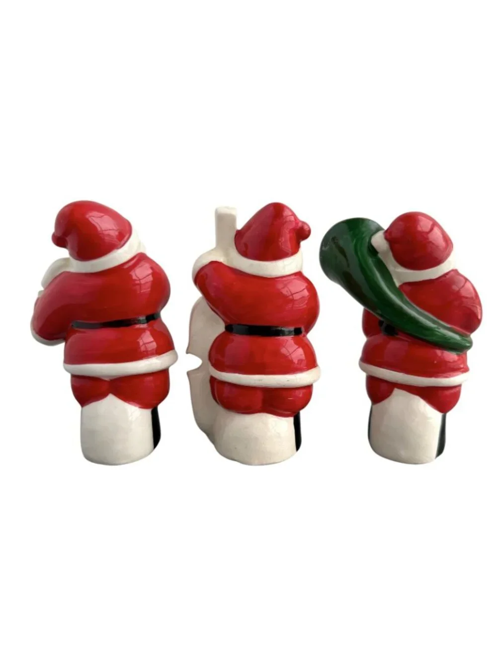 Vintage Musician Santa Playing Cello Violin Tuba Band Ceramic Figurines Set Of 3